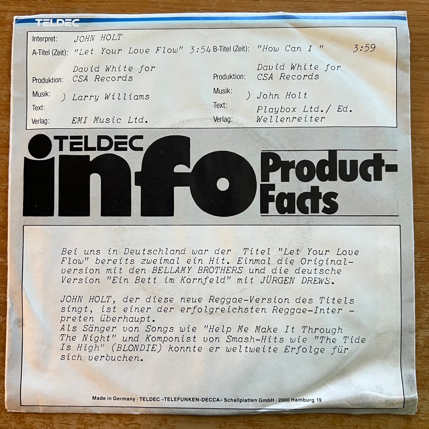 John Holt - Let Your Love Flow / German-Promo 1982 - (M-/VG+)