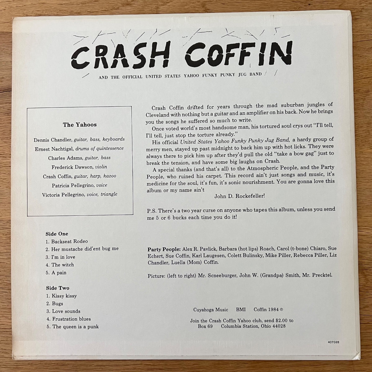 Crash Coffin - The Official United States Yahoo Funky Punky Jug Band / 1. US Press. 1984 - (M-/M-)