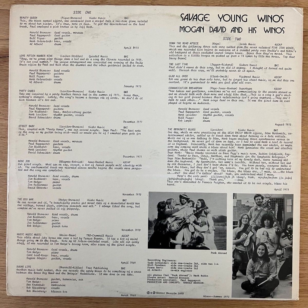 Mogan David & His Winos - Savage Young Winos / 1. US-Press. 1973 - (VG++/VG+)
