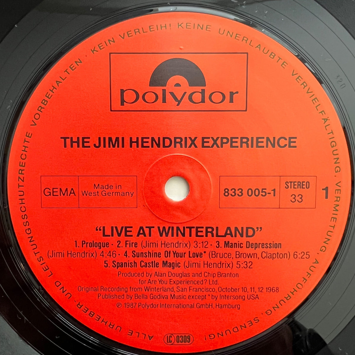 Jimi Hendrix - Live At Winterland / 2 LP - 1. D-.Press. 1987 - (M-/VG++)