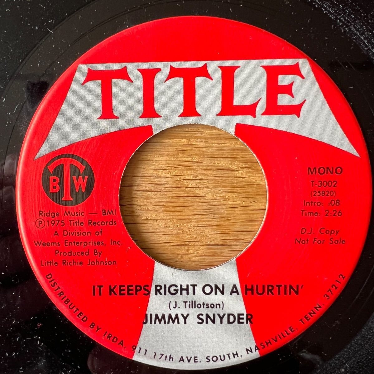 Jimmy Snyder - It Keeps Right On A Hurting' / 1. US-Press. 197? - (VG++/Neutral)