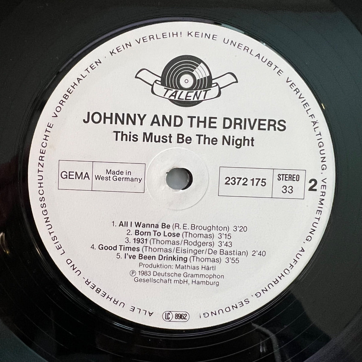 Johnny & The Drivers - This Must Be The Night / 1. D-Press. 1983 - (M-/VG++)