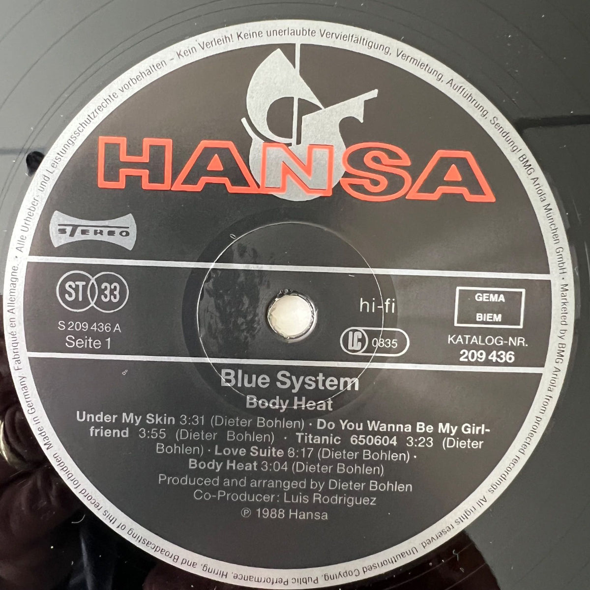 Blue System - Body Heat / 1. D-Press. 1988 - (M-/M-)