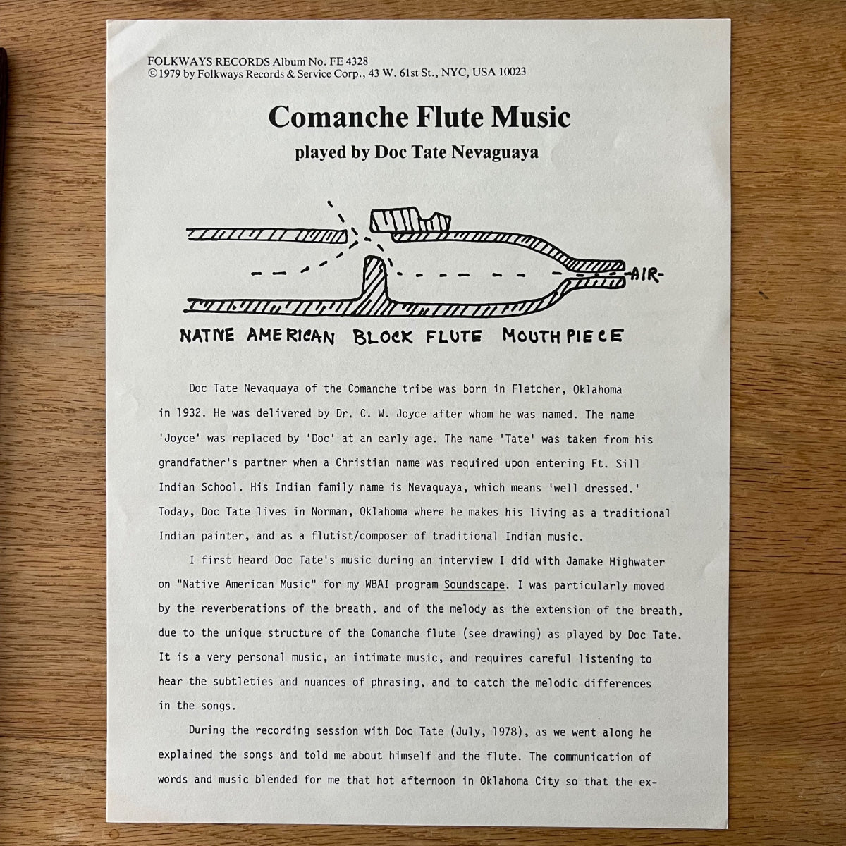 Doc Tate Nevaquaya - Comanche Flute Music / 1st US Press. 1979 - (M-/M-)