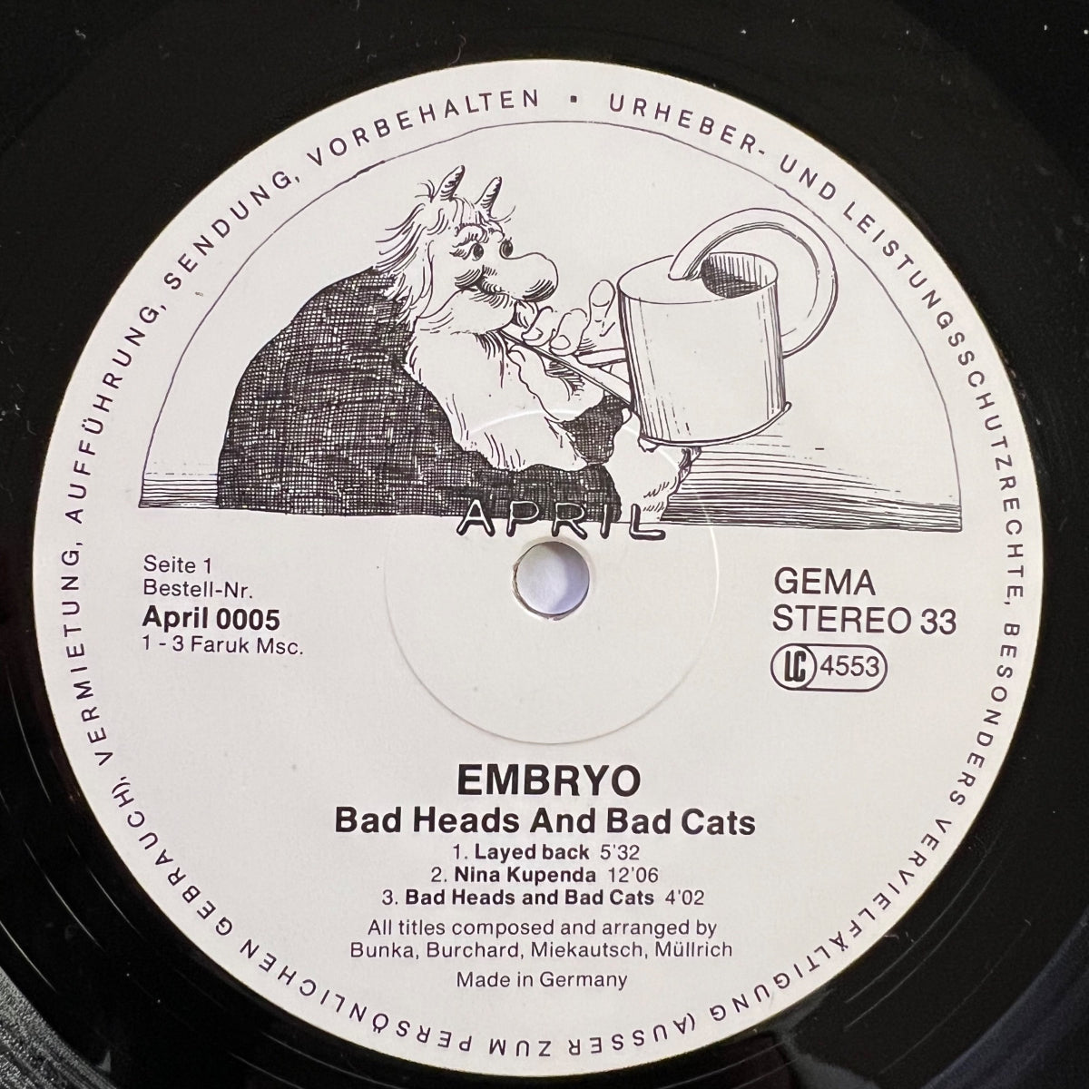 Embryo - Bad Heads And Bad Cats / D-Press. 1977 - (VG++/VG++)