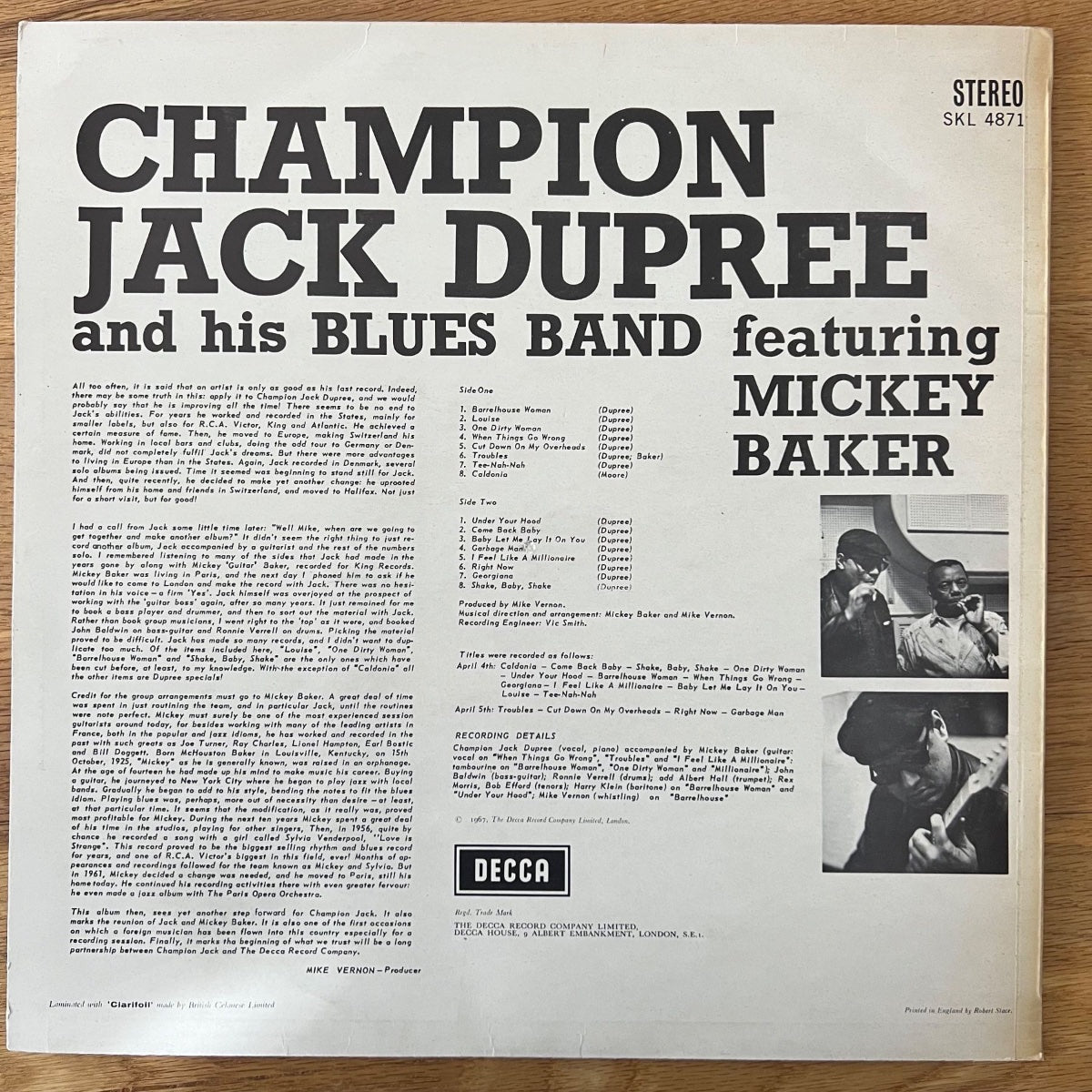 Champion Jack Dupree et son groupe de blues - Same /1. Pressage britannique. 1968 - (M-/M-)