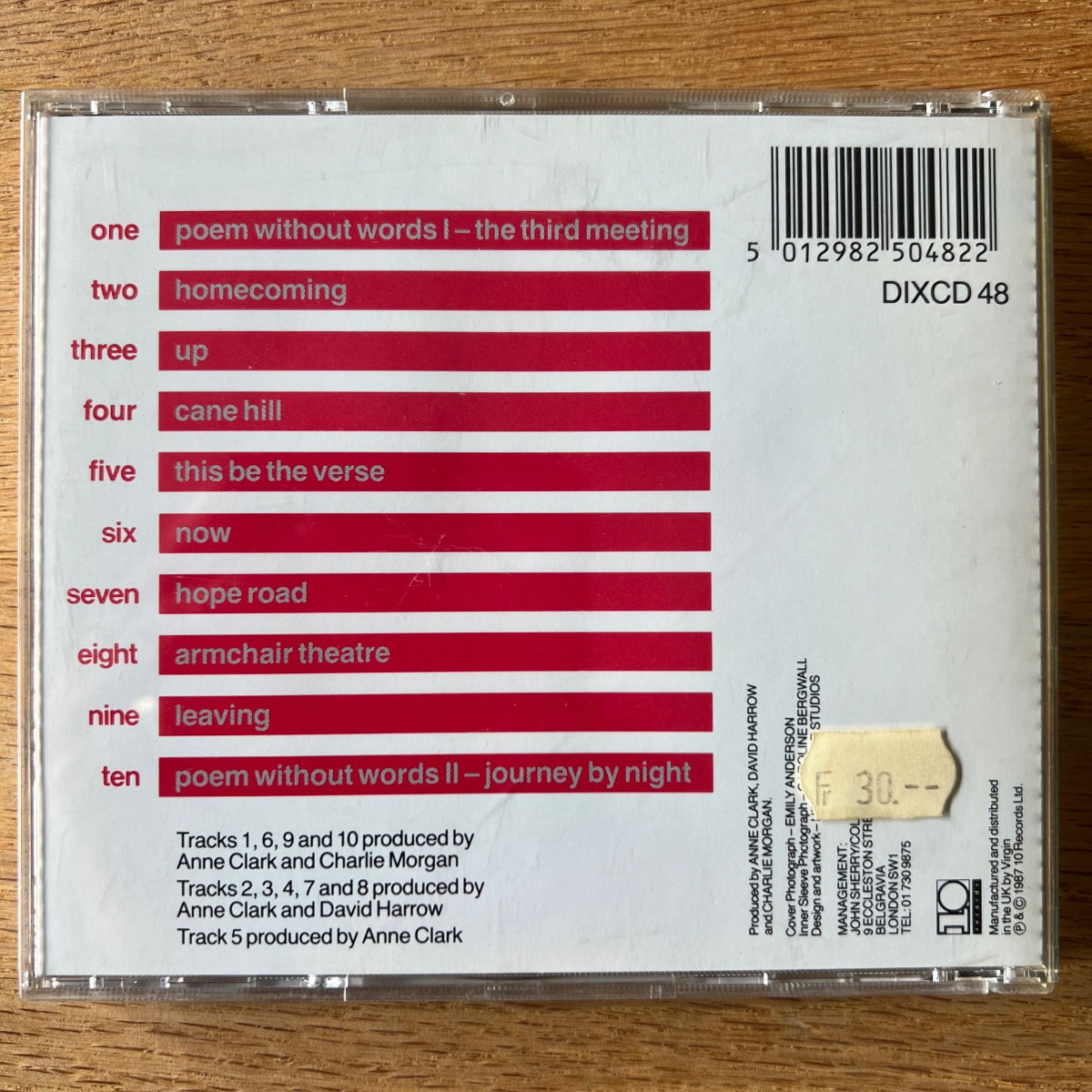 Anne Clark - Hopeless Cases / CD - 1st UK Press. 1987 - (M-/VG++)
