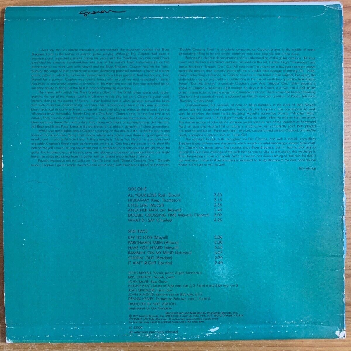 John Mayall & Eric Clapton - Blues Breaker / US-Press. 1977 - (M-/VG+)