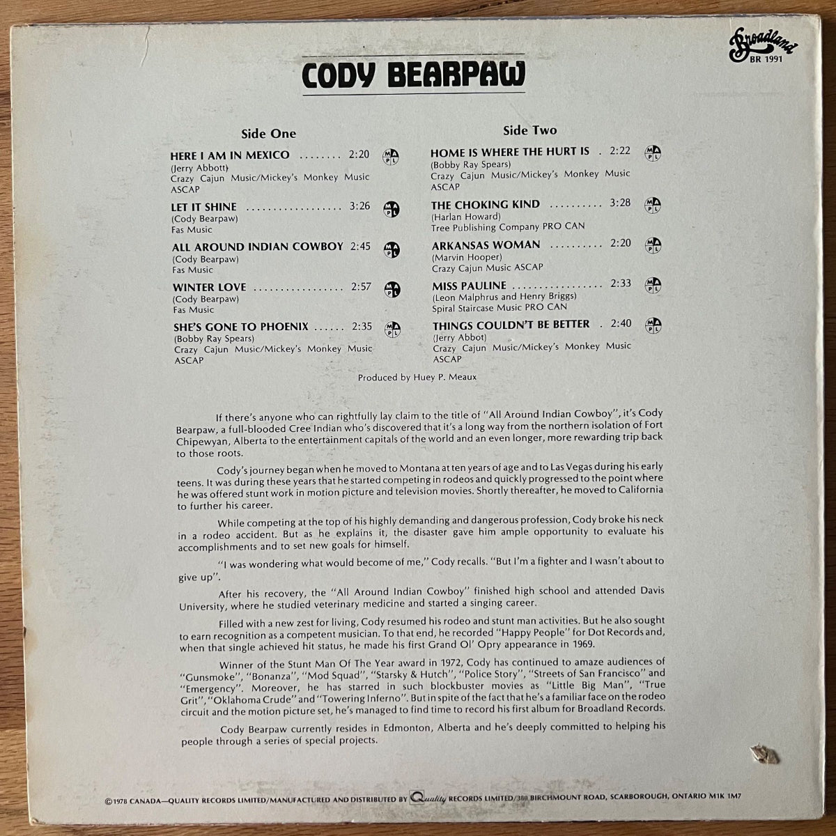 Cody Bearpaw - Idem / 1re presse américaine. 1978 - (VG++/VG+)