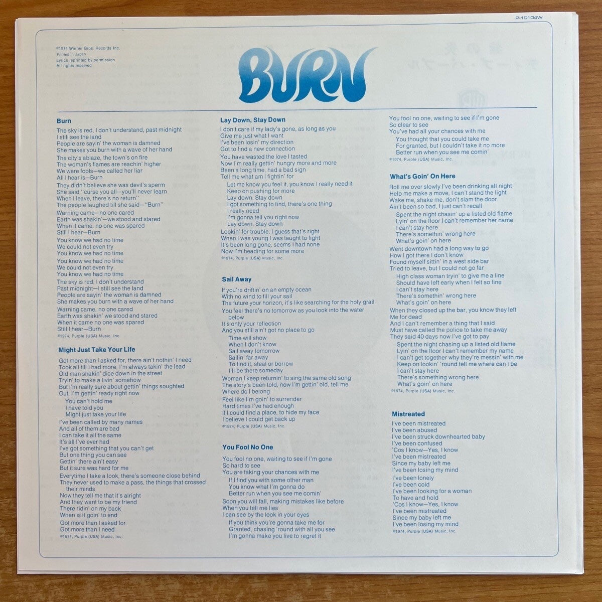 Deep Purple - Burn / Japan Press. 1985 - (M-/M-)