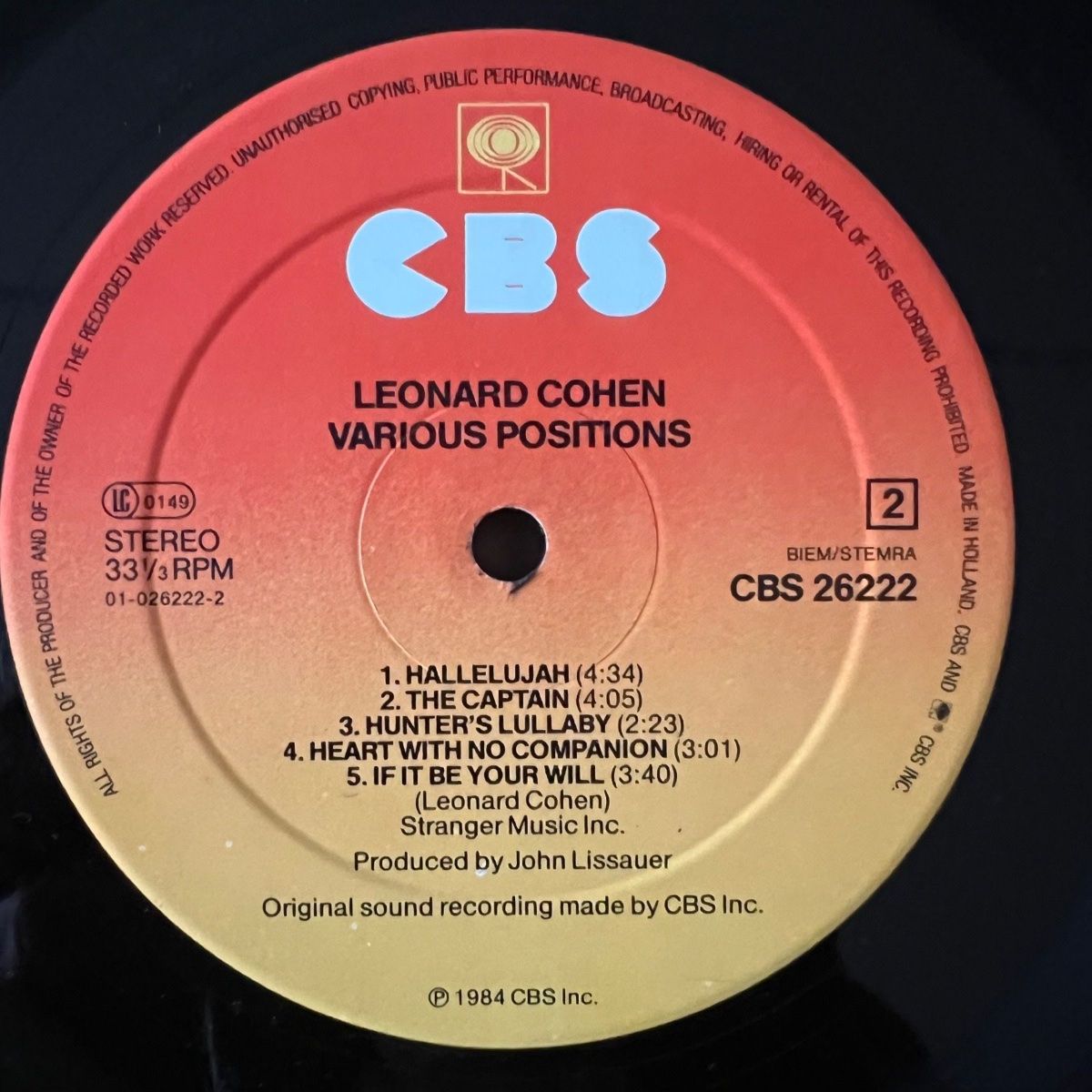 Leonard Cohen - Various Positions / 1. NL Press. 1984 - (M-/M-)