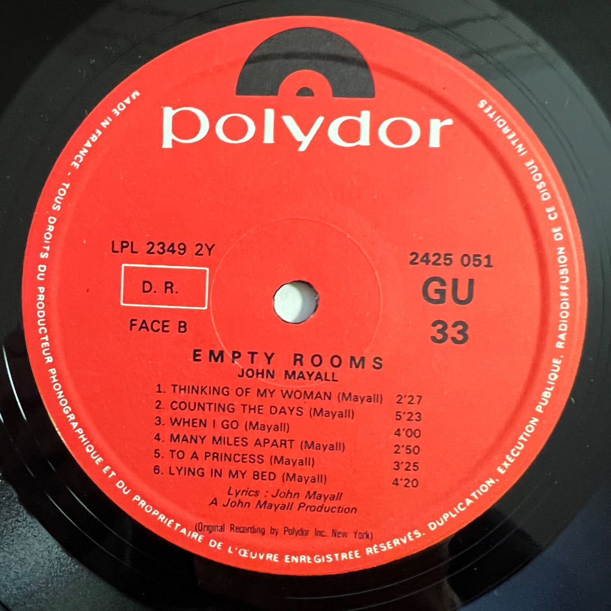 John Mayall - Empty Rooms / 1. France-Press. 1970 - (VG++/VG++)