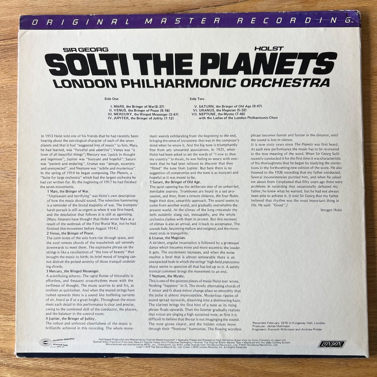 London Philharmonic Orchestra - The Planets / Audioph. MFSL 198? - (M-/VG++)