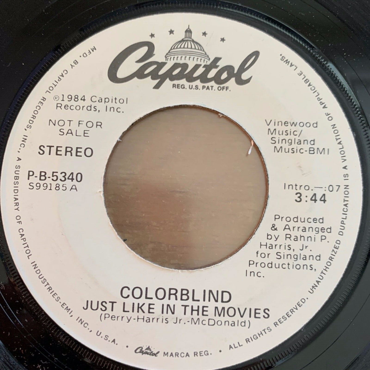 Colorblind - Just Like In The Movies / US-Promo 1984 - (M-/Neutral)
