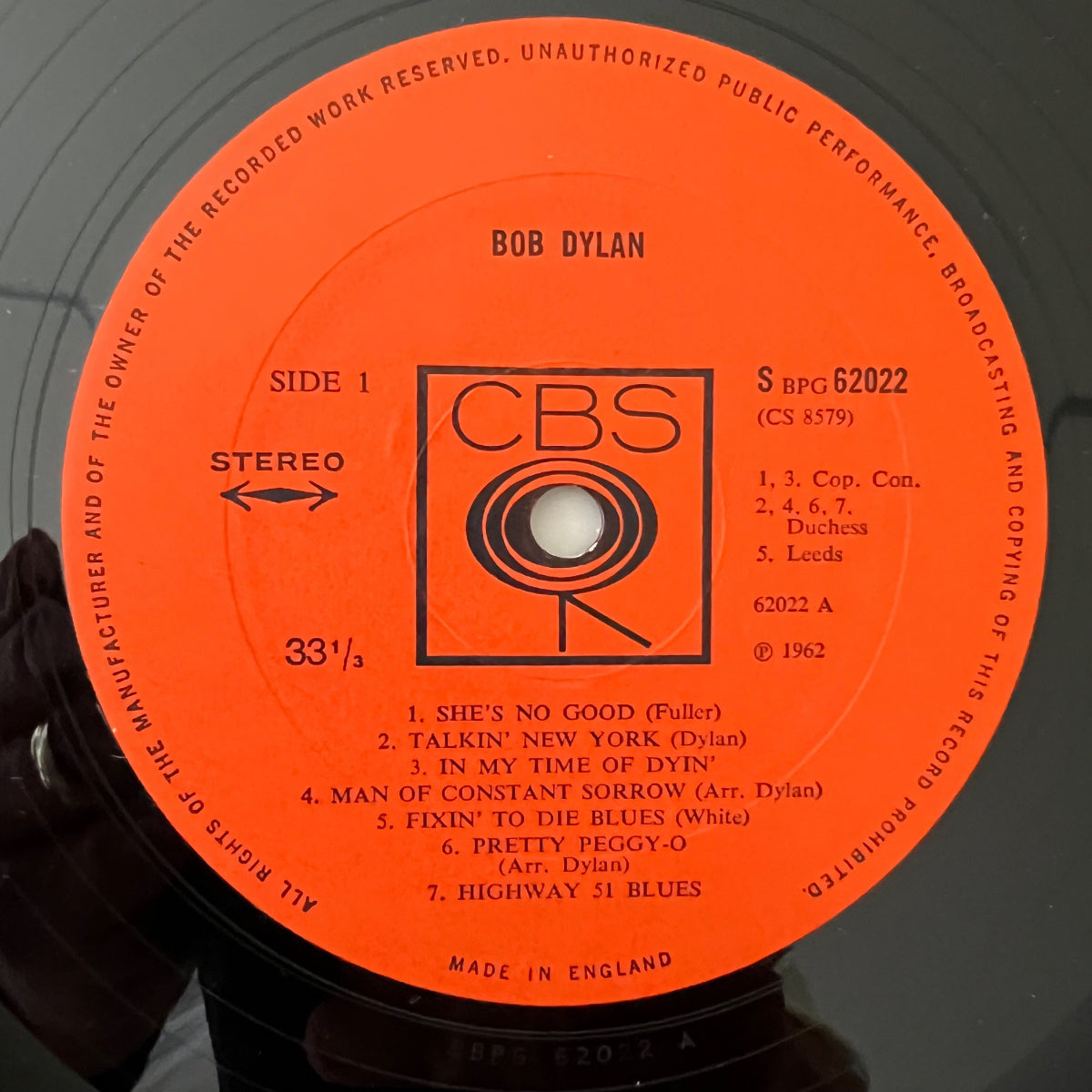Bob Dylan - Same / 1re presse britannique. 1962 - (VG++/VG++)