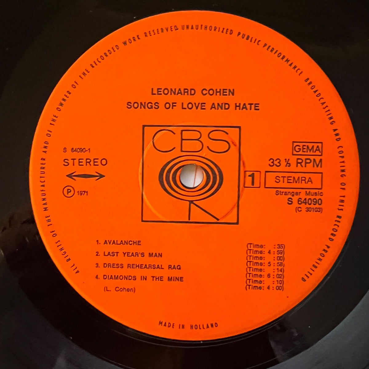 Leonard Cohen - Songs Of Love And Hate / 1. NL Press. 1971 - (M-/VG+)