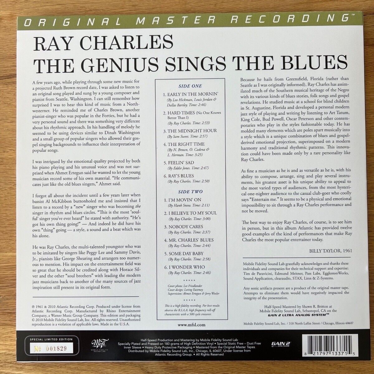 Ray Charles - The Genius Sings The Blues / Audiophile MFSL 2010 - (Mint / Mint)