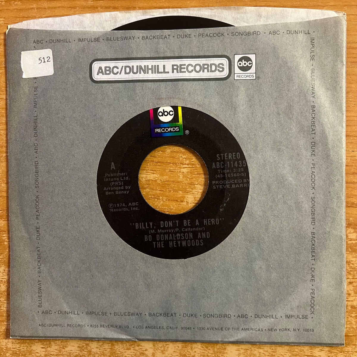 Bo Donaldson & The Heywoods - Billy Don't Be A Hero / 1. US-Press. 1974 - (M-/VG+)