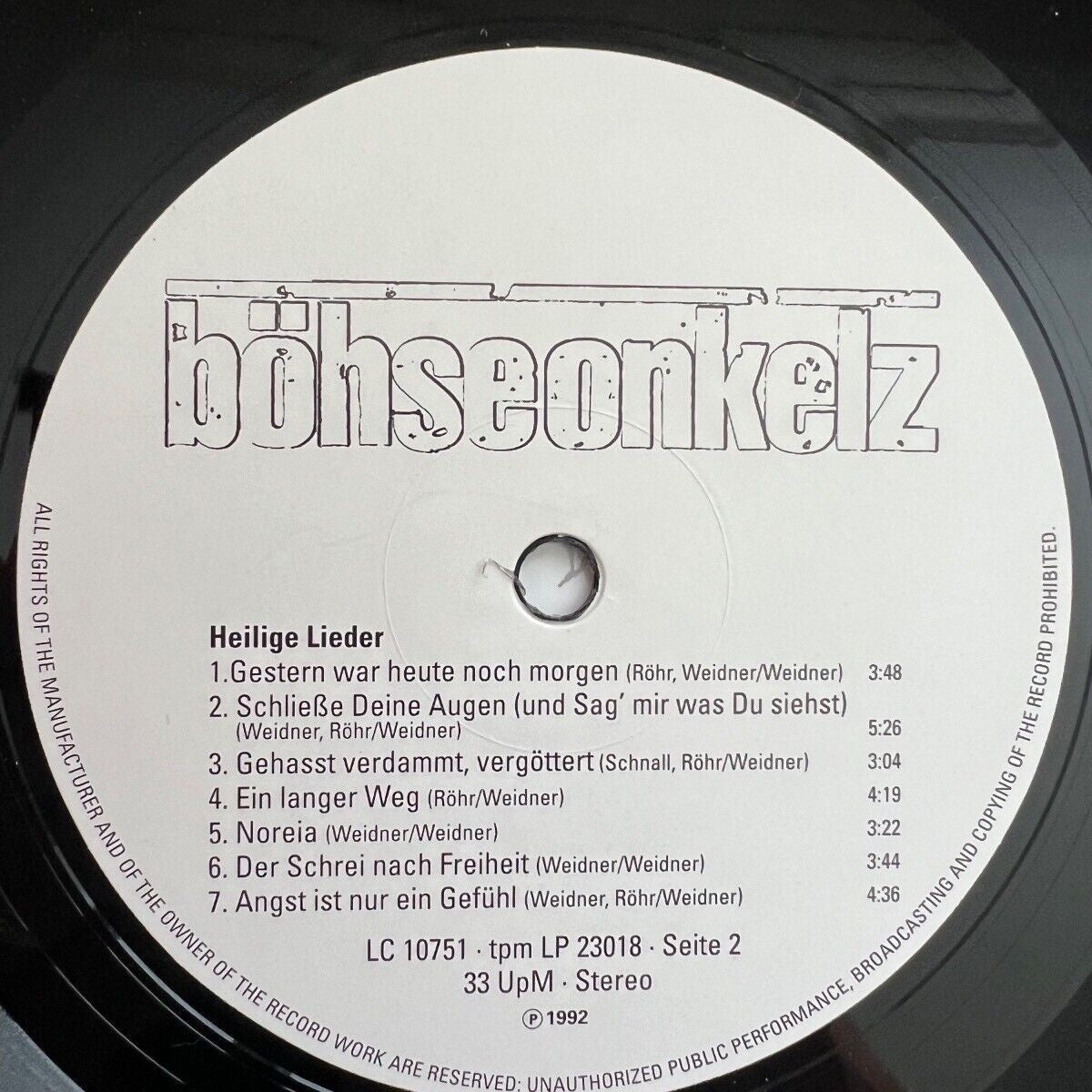 Böhse Onkelz - Chants sacrés / 1re édition allemande. 1992 - (M-/M-)