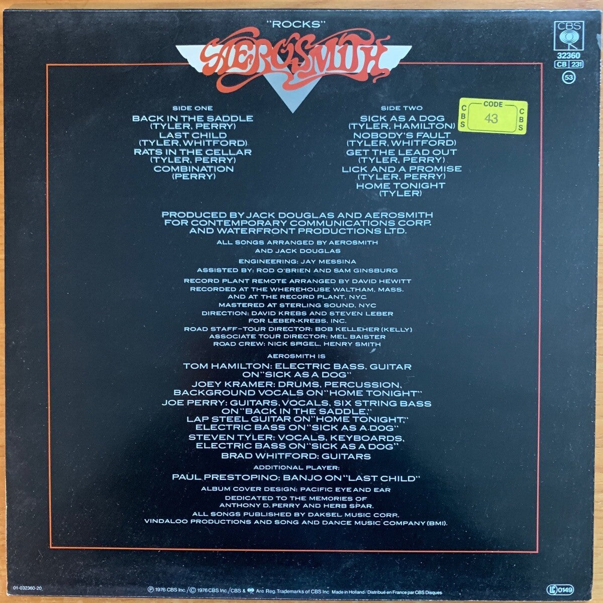 Aerosmith - Rocks // NL Press. 1988 -(M-/VG++)
