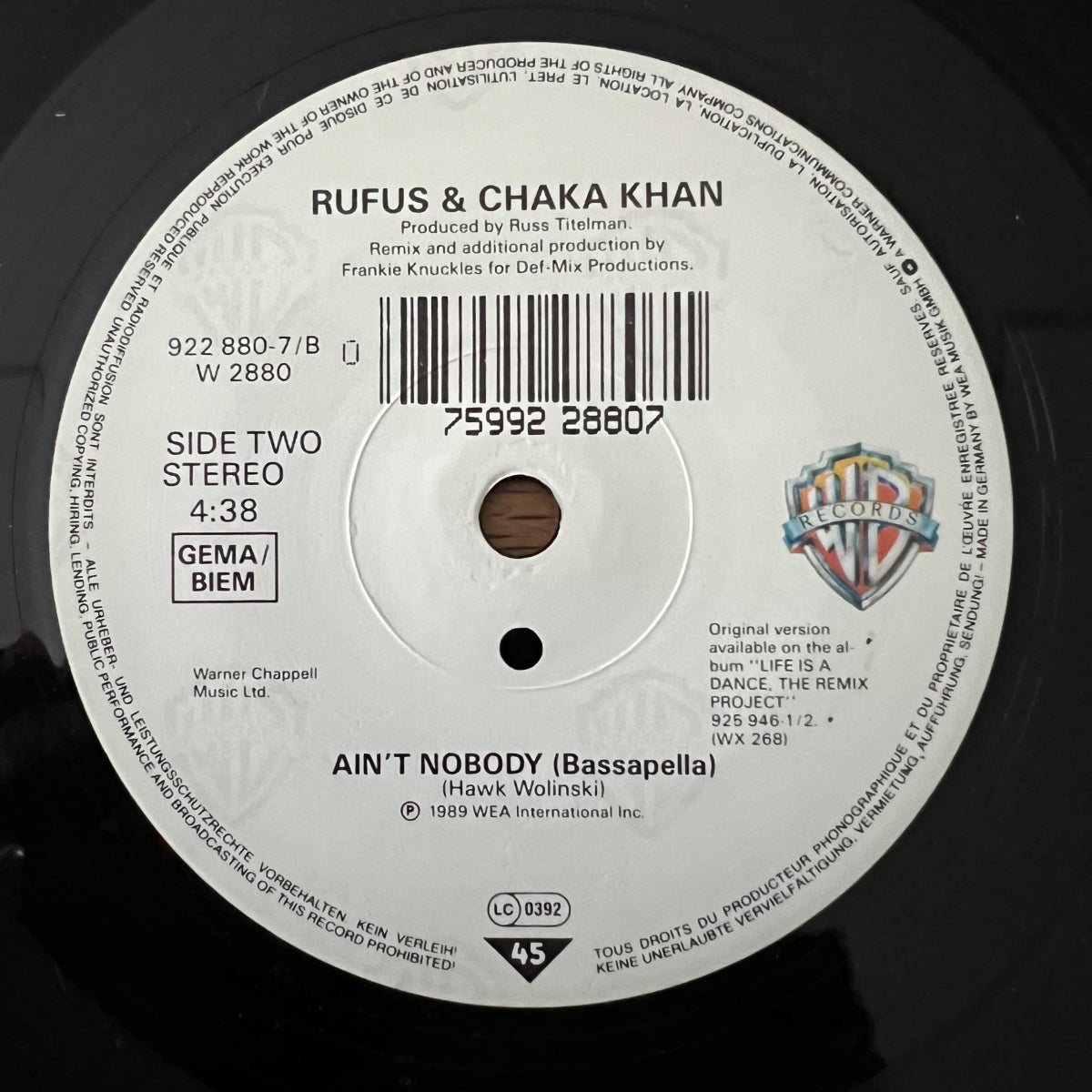 Rufus & Chaka Khan - Ain't Nobody (Remix) / 1. EU-Press. 1989 - (M-/VG++)