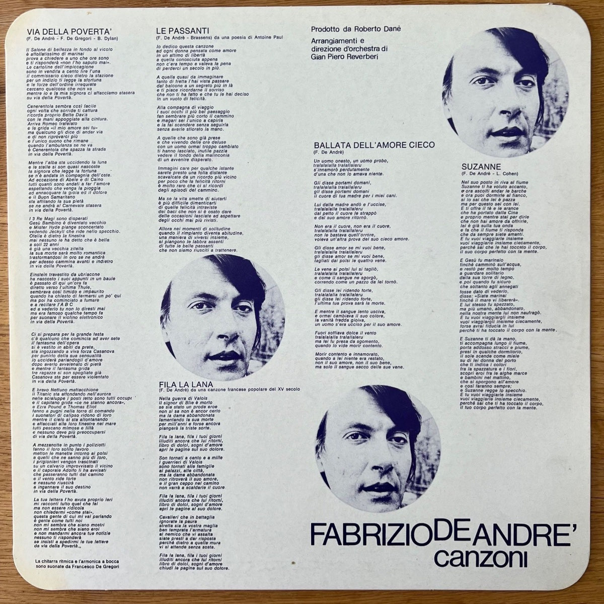 Fabrizio De Andre - Canzoni / 1. Italy-Press. 1974 - Blue Font - (VG++/VG++)