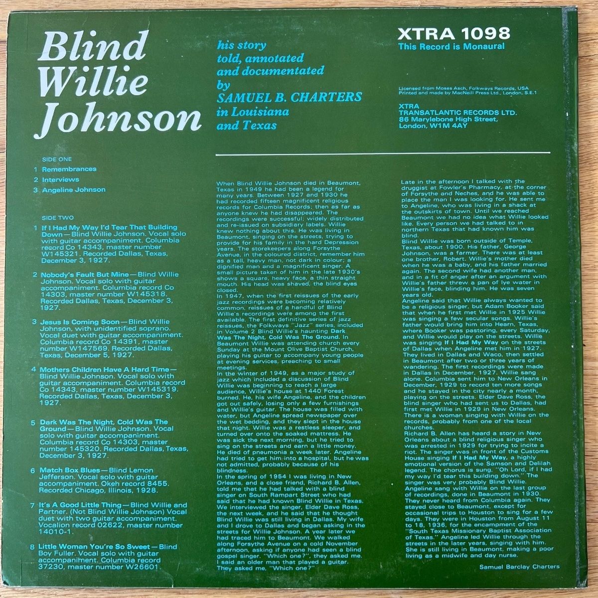 Blind Willie Johnson - His Story / 1. UK-Press. 1970 - (M-/VG++)