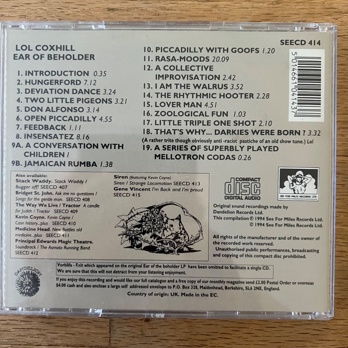 Lol Coxhill - Ear Of The Beholder / CD - 1st UK Press. 1994 - (M-/M-)