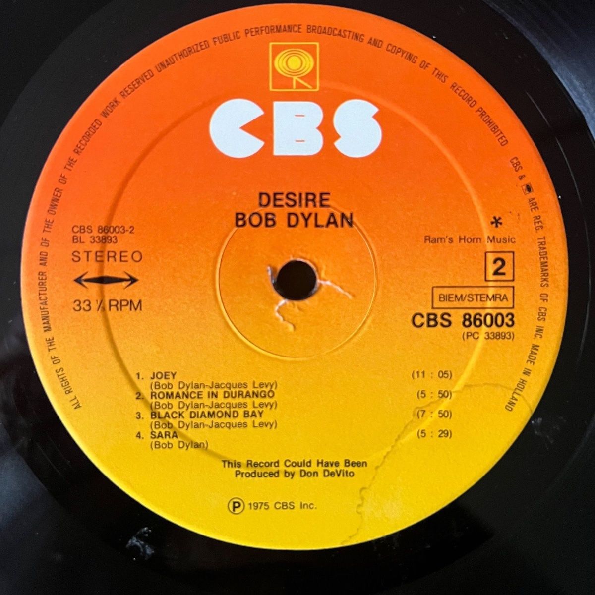Bob Dylan - Desire / NL Press. 1976 - (M-/VG++)