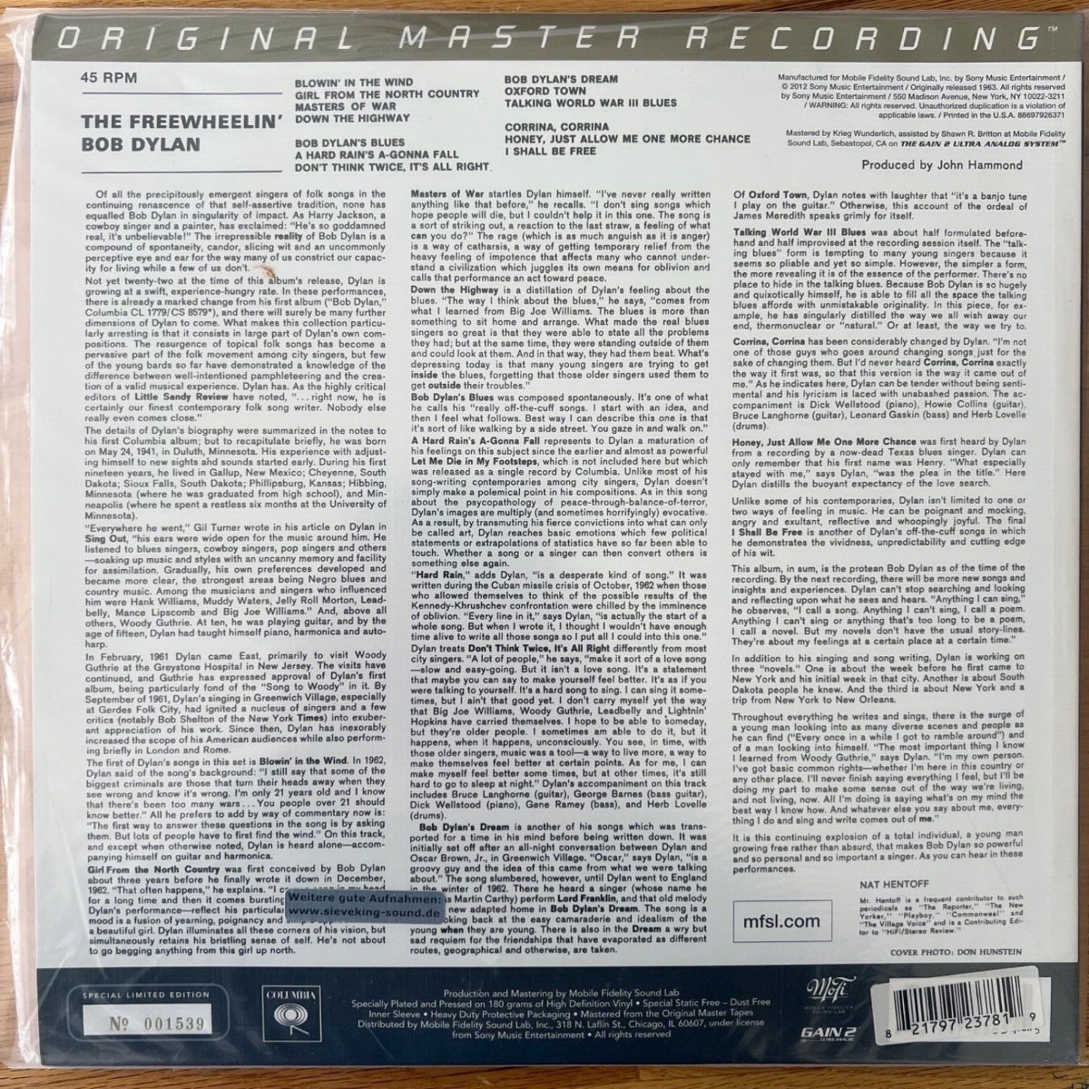 Bob Dylan - The Freewheelin' Bob Dylan / 2 LP - Audioph. MFSL 2012 - (Mint & Sealed)