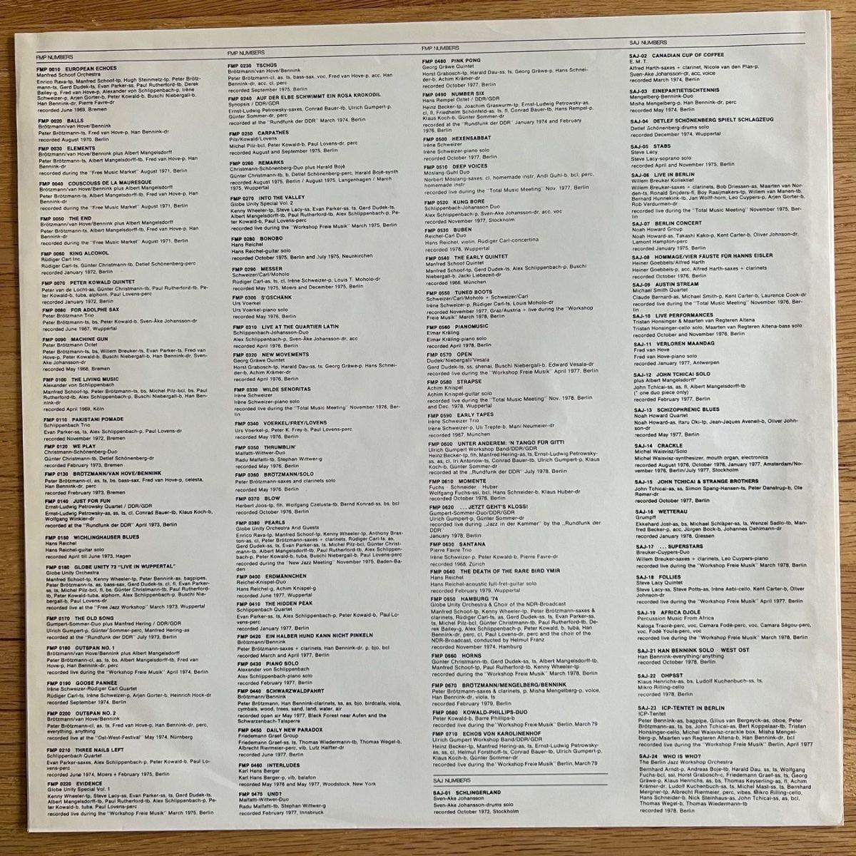 Brötzmann, Van Hove, Bennink & Albert Mangelsdorff - The End / D-Press. RE from 1971 - (M-/VG++)