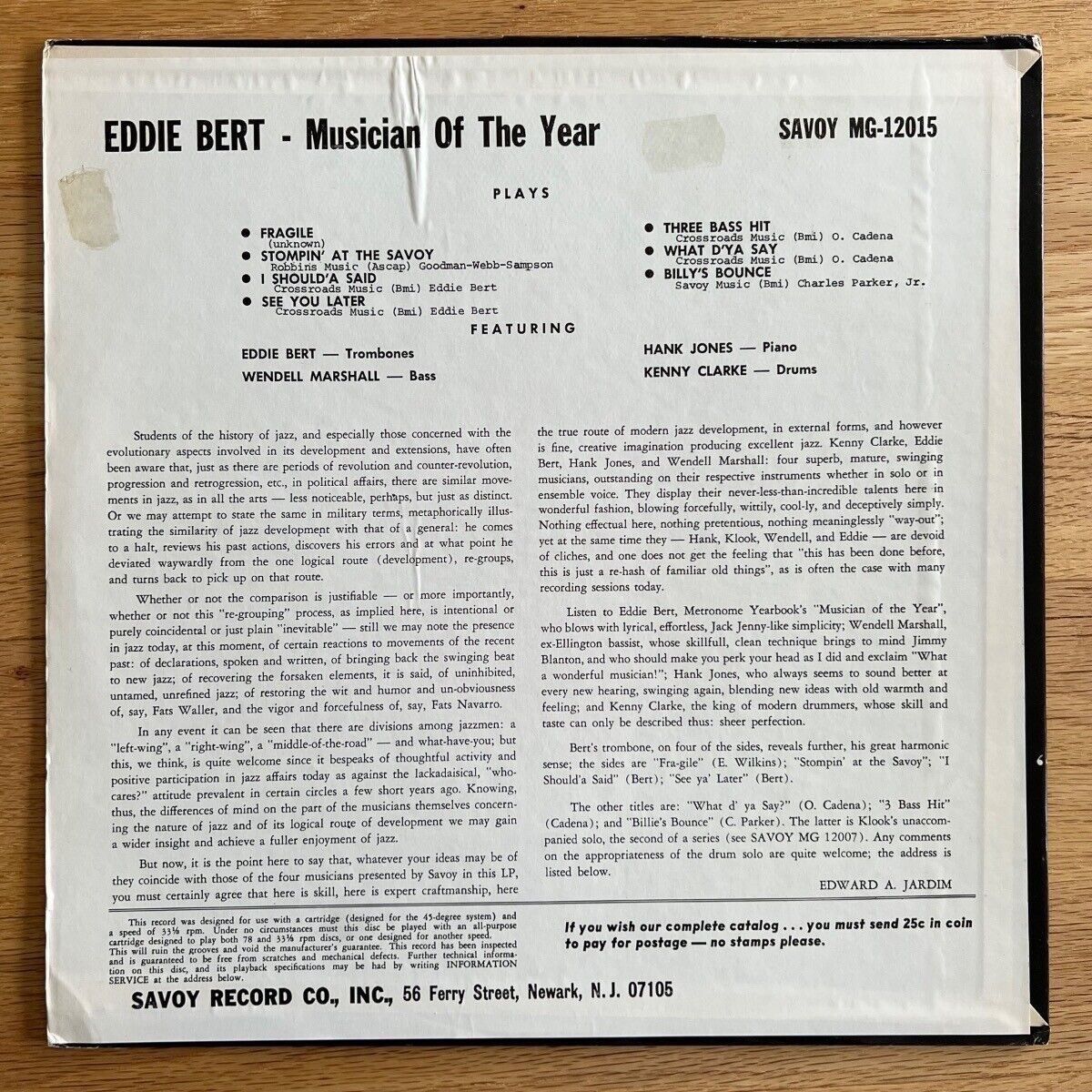 Eddie Bert - Musicien de l'année // Presses américaines. RE de 1955 - (M-/VG++)