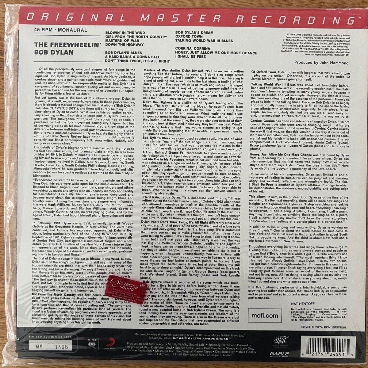 Bob Dylan - The Freewheeling' / 2 LP - Audiophile MFSL 2018 - (Neuf et scellé)
