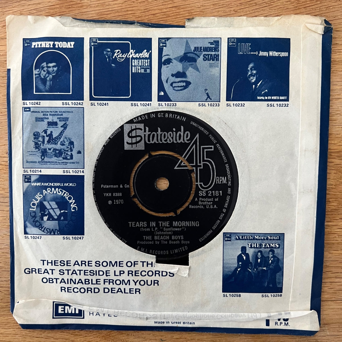 Beach Boys - Tears In The Morning / 1ère édition britannique. 1970 - (M-/VG)