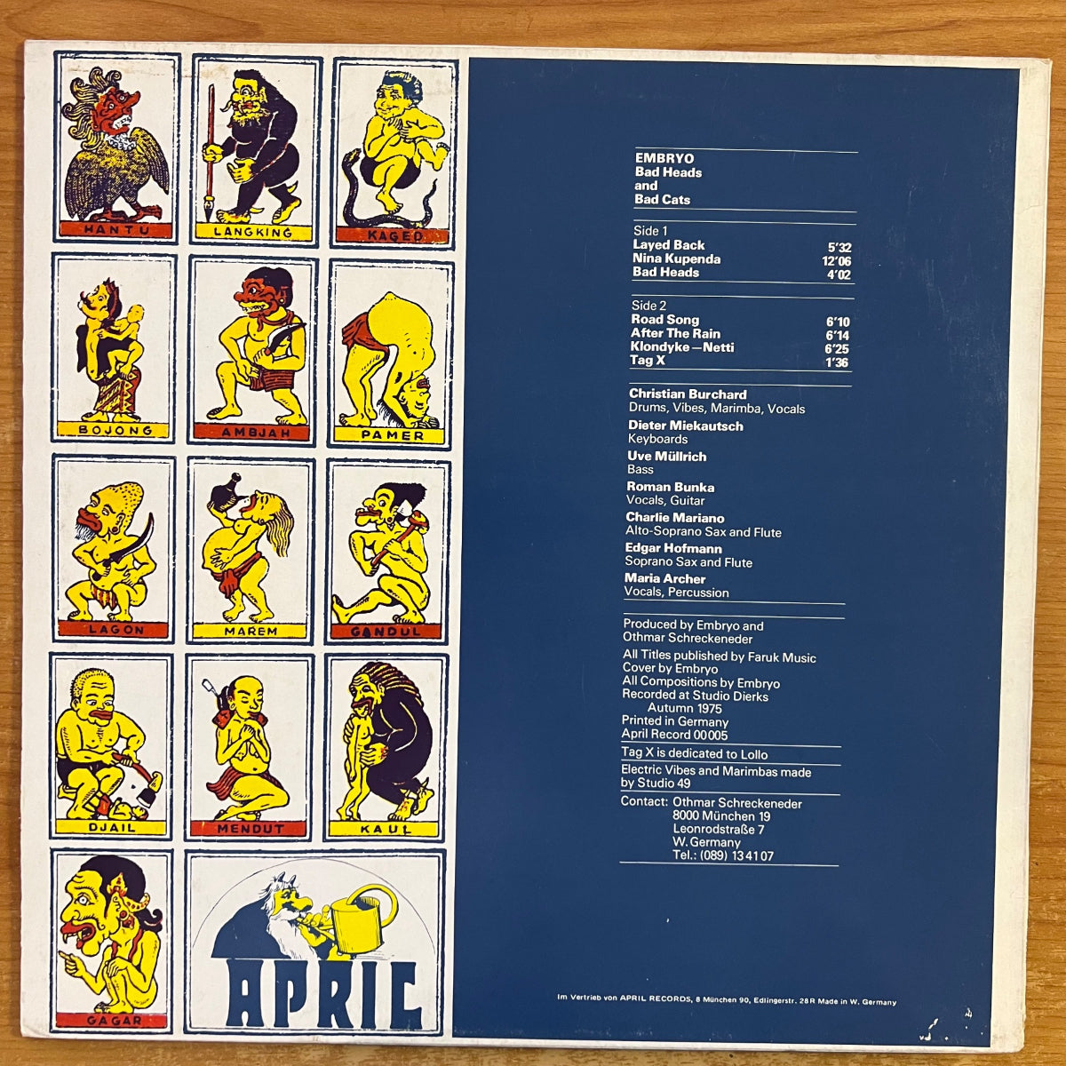 Embryo - Bad Heads And Bad Cats / D-Press. 1977 - (VG++/VG++)
