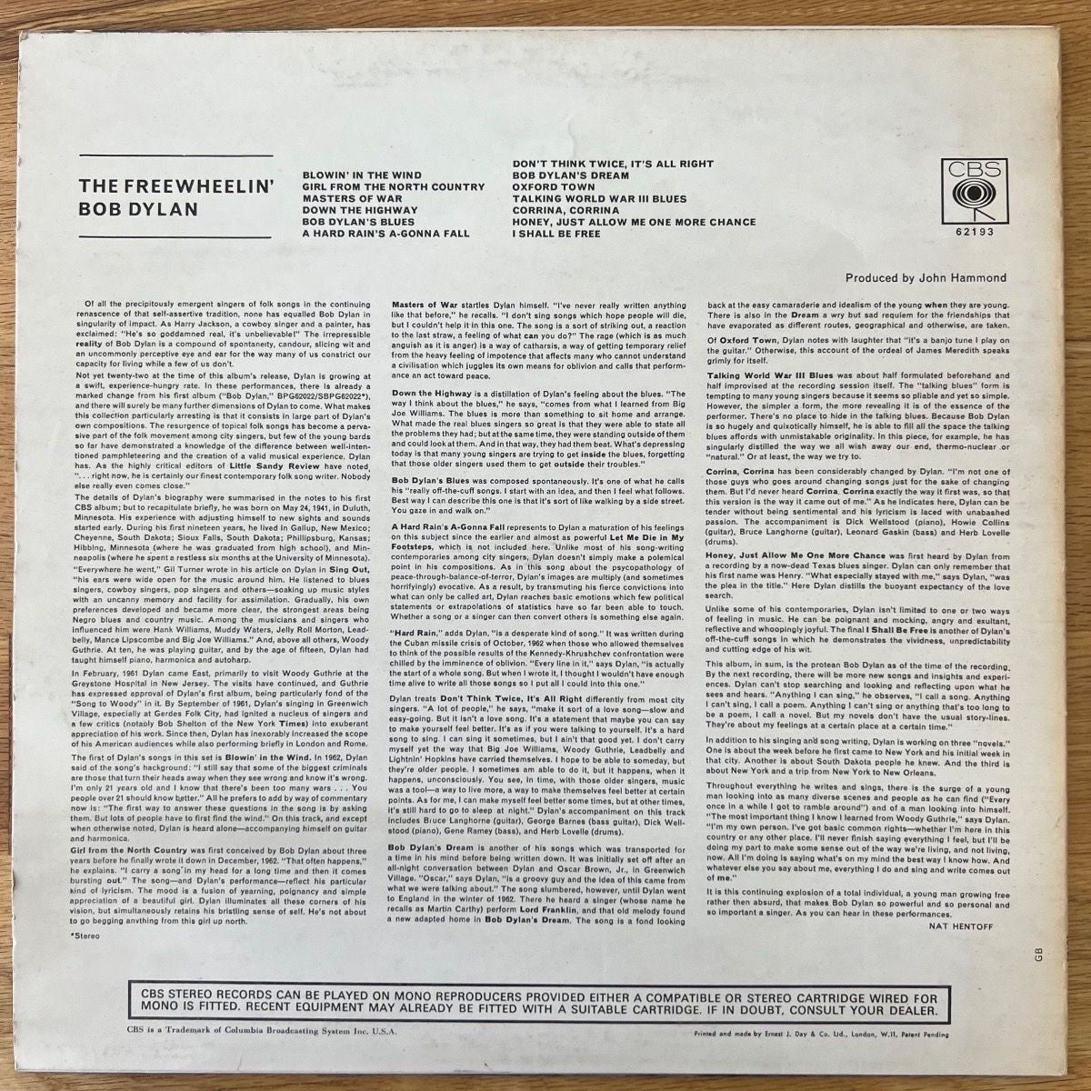 Bob Dylan - The Freewheelin' Bob Dylan / UK-Press. 1967 - (VG++/VG++)
