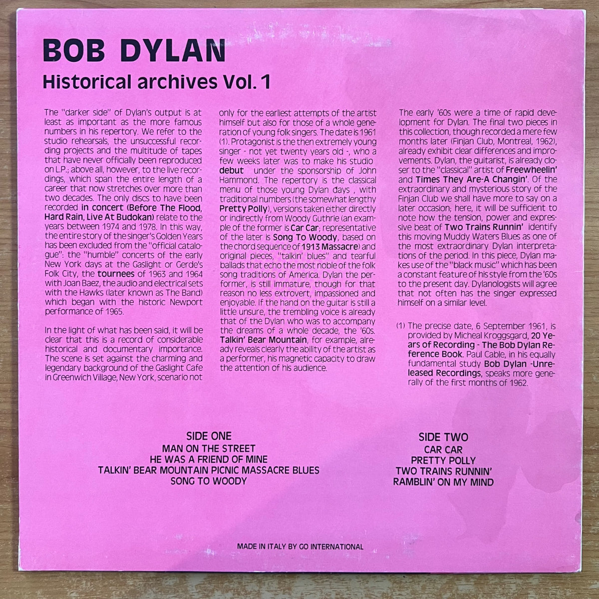 Bob Dylan - Historical Archives Vol. 1 / Italy-Press. 1983 - (M-/VG++)