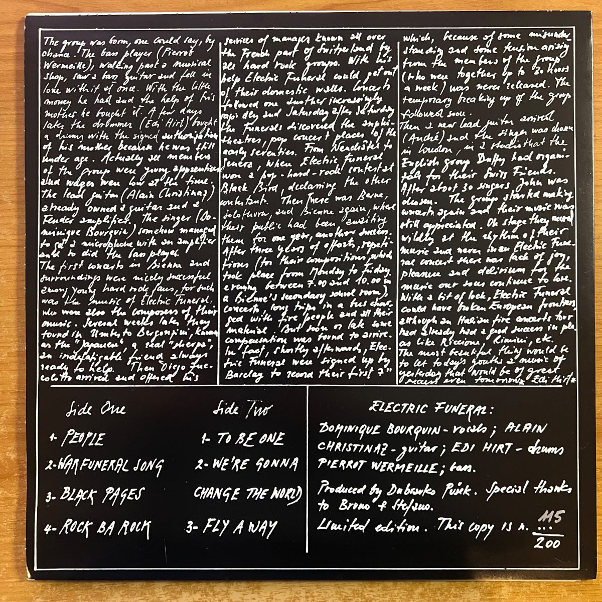 Electric Funeral - The Wild Performance 1970 / 1. Édition suisse. 1991 - Édition limitée (M-/M-)