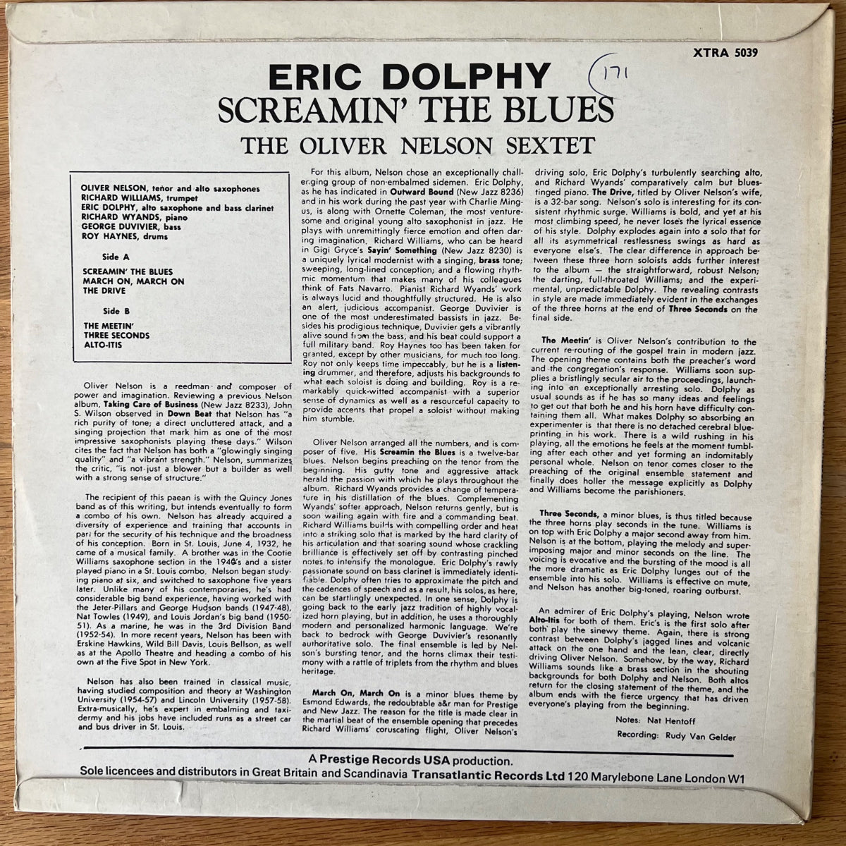 Eric Dolphy & Oliver Nelson Sextet - Screamin' The Blues // UK Press. 1967 - (M-/VG++)