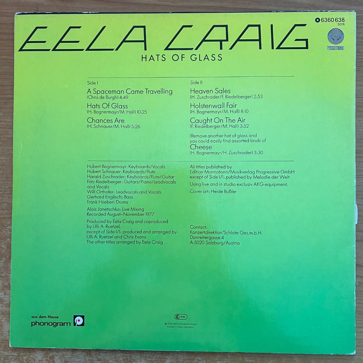 Eela Craig - Hats Of Glass / 1. D-Press. 1978 - (VG+/VG++)