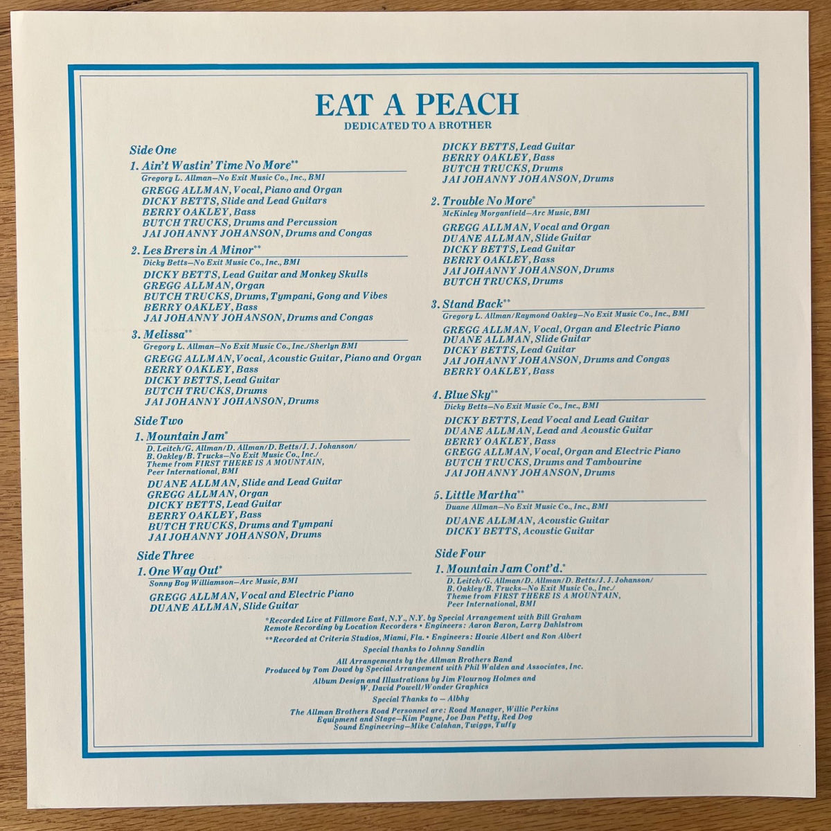 Allman Brothers Band - Eat A Peach/ 2 LPs Audioph. MFSL 1984 - Promo - (M-/VG+)