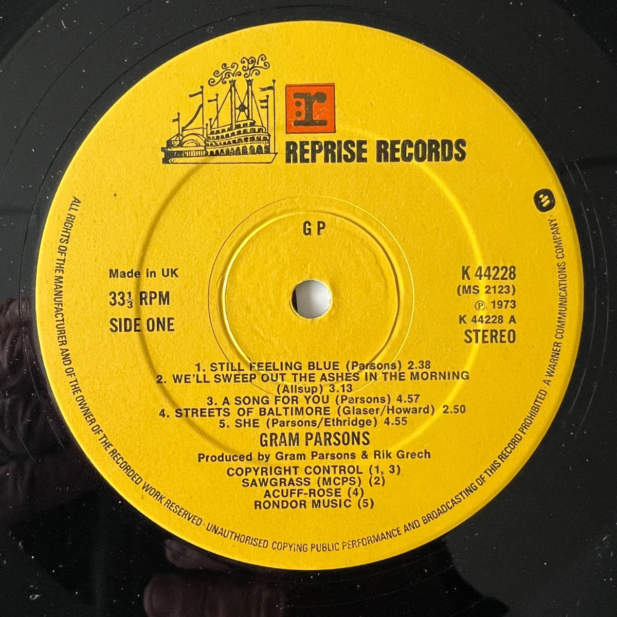 Gram Parsons et Emmylou Harris - GP / 1re édition britannique. 1973 - (M-/TB++)