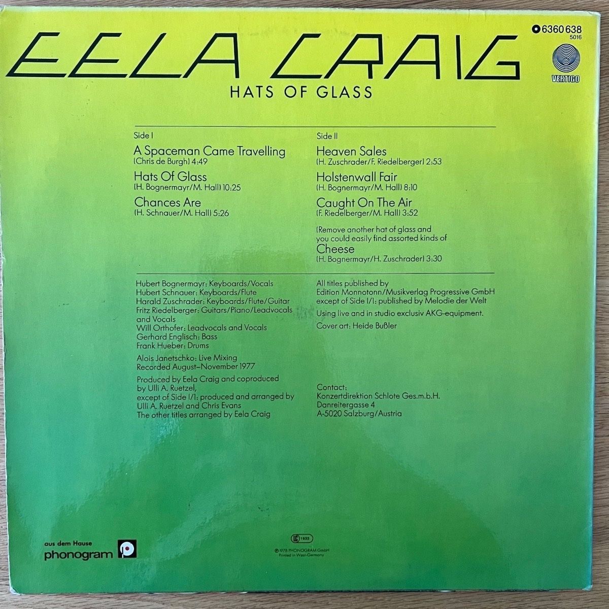 Eela Craig - Hats Of Glass / 1. D-Press. 1978 - (VG++/VG++)