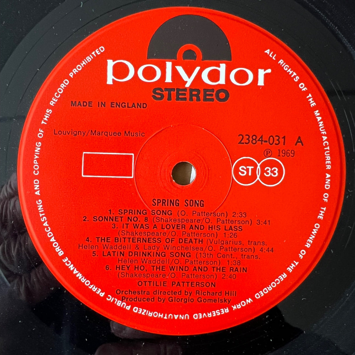 Ottilie Patterson - Spring Song / 1st UK Press. 1971 - (VG++/VG+)