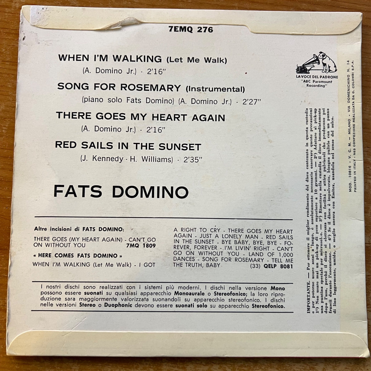 Fats Domino - When I'm Walking / 7" EP - 1. Italy-Press. 1963 - (VG++/VG++)