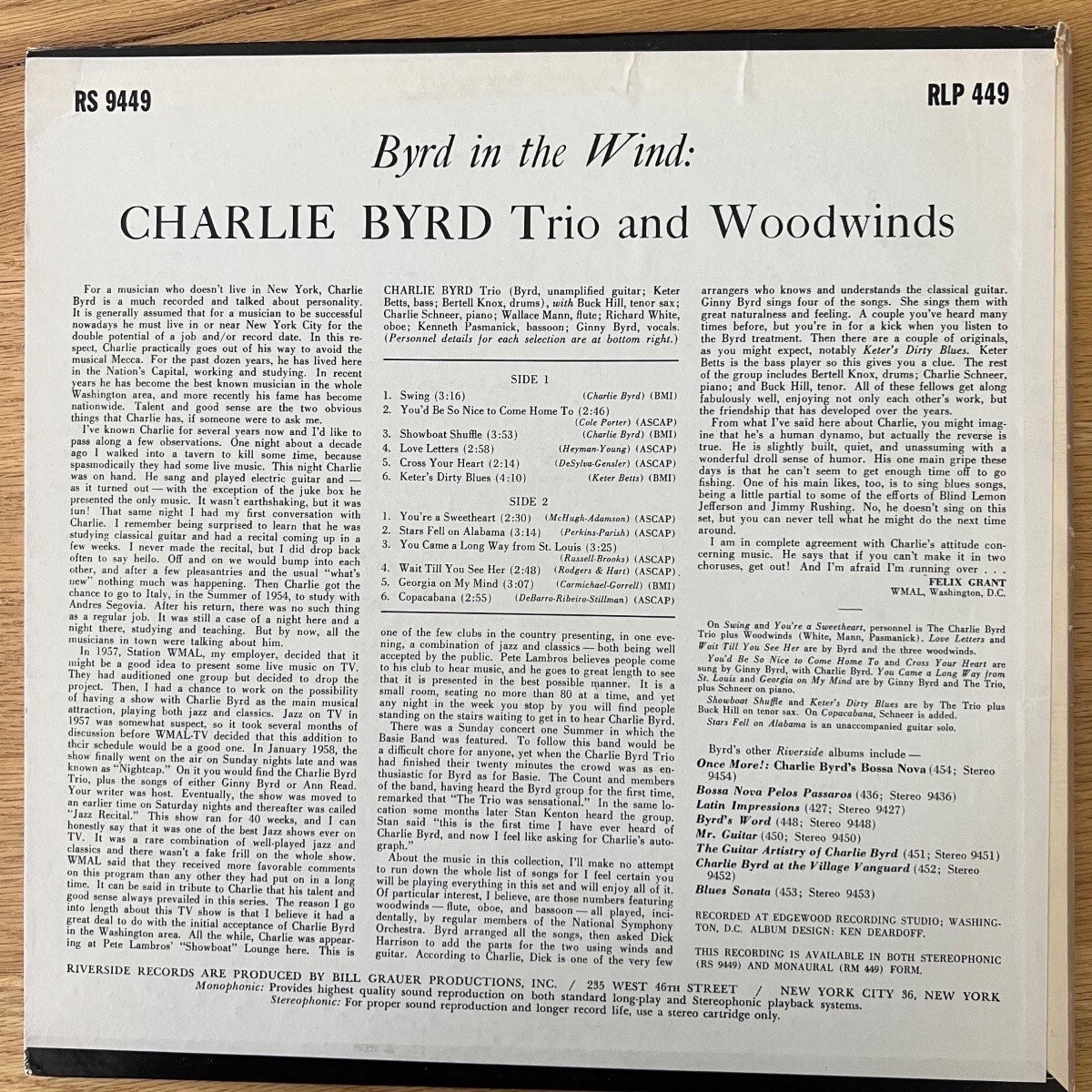 Charlie Byrd Trio And Woodwinds - Byrd In The Wind / US Press. 1963