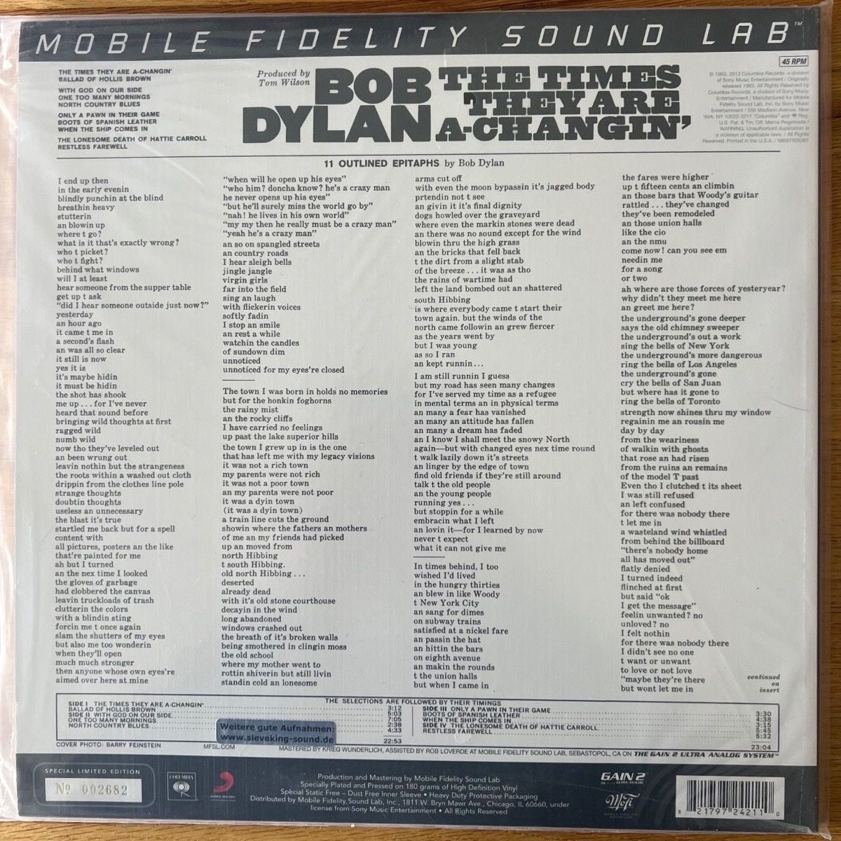 Bob Dylan - The Times They Are.. // 2 LP - Audiophile MFSL 2014 - (Mint & Sealed)