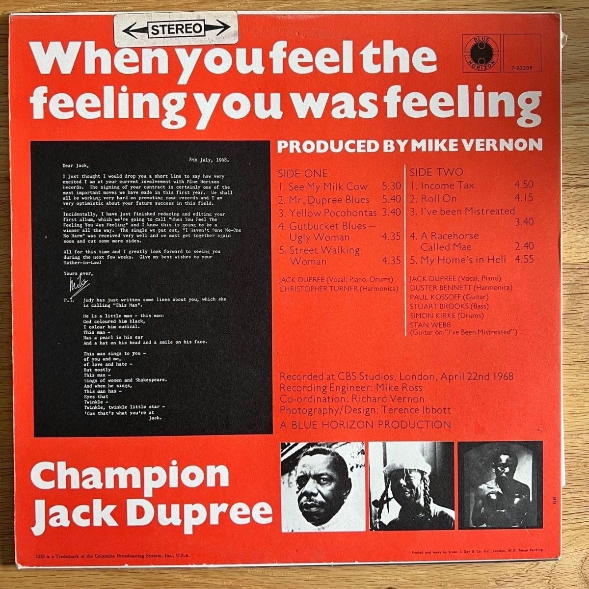 Champion Jack Dupree - When You Feel The Feeling You Was Feeling / 1st UK Press. 1968 - (M-/M-)