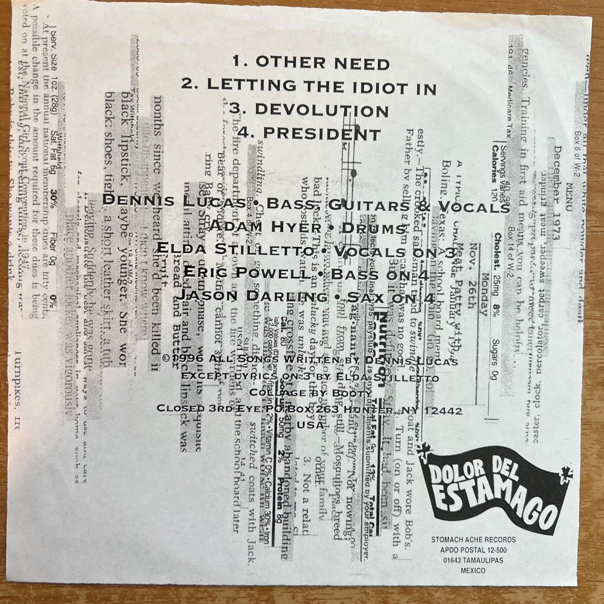 Closed 3rd Eye - Untitled / 7" EP - 1. Mexico-Press. 1996 - (M-/M-)