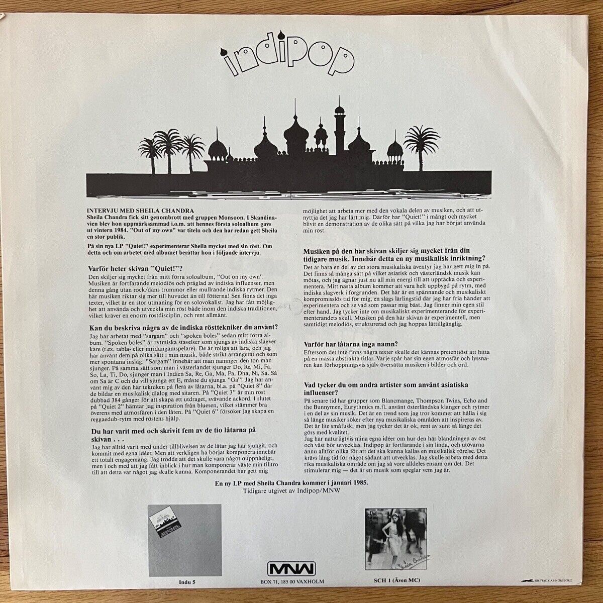 Sheila Chandra - Quiet! / 1. UK Press. 1984 - TOP
